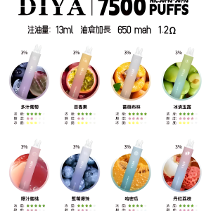 叮啞一次性煙桿 Diya 7500 Puffs 拋棄式電子煙  可充電霧化桿推薦 台灣現貨 新款上市